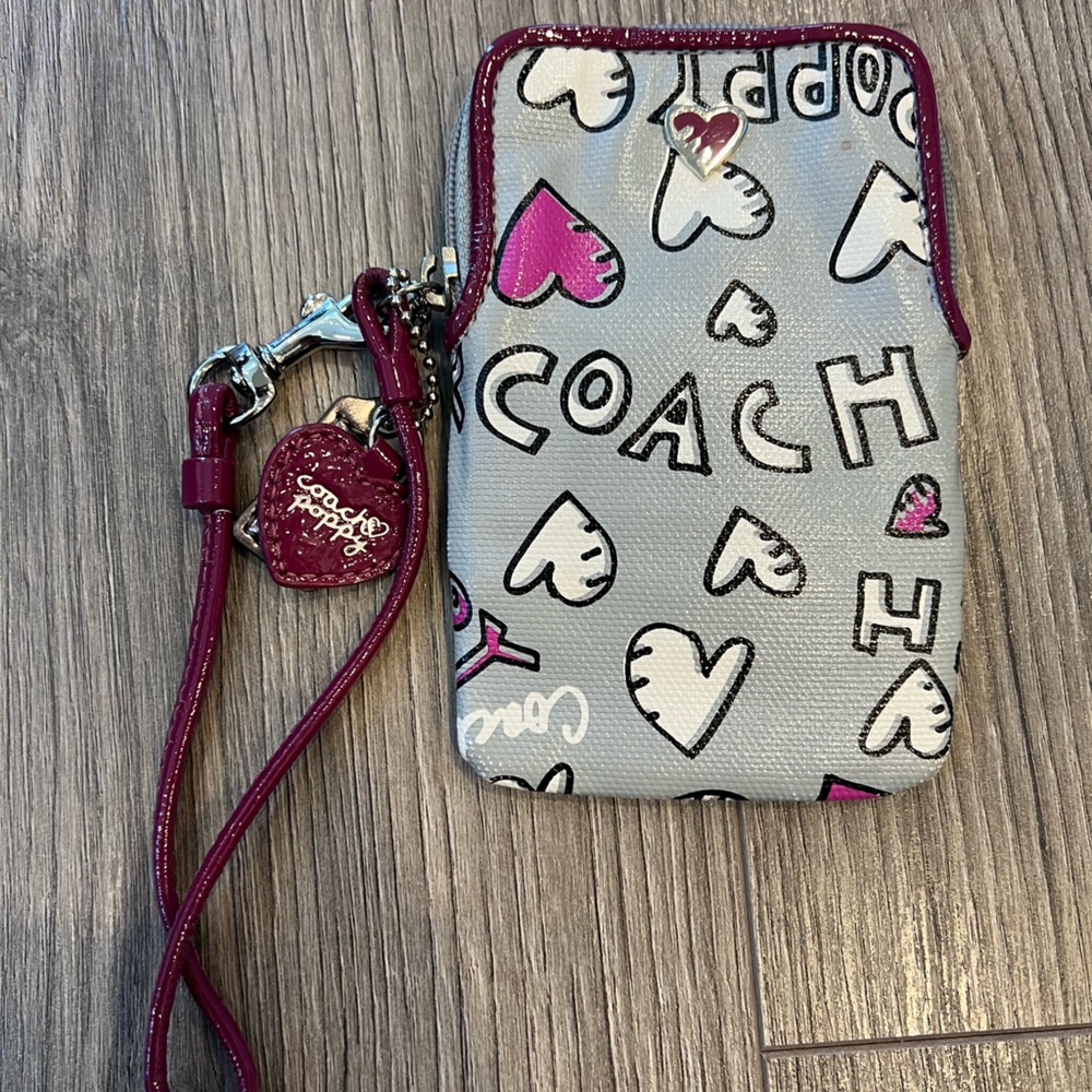 Coach Poppy Red Heart Charm Wristlet